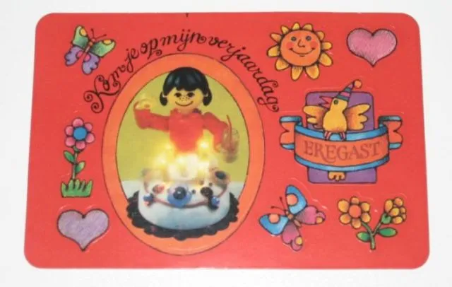 Postcard - Birthday Party Invitation with Stickers - A-1 Homemaker Figure / Maxifigure with Cake (Dutch)