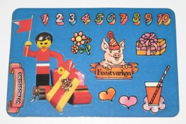 Postcard - Birthday Party Invitation with Stickers - A-4 Homemaker Figure / Maxifigure with Pennant (Dutch)