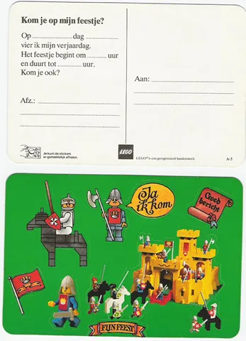 Postcard - Birthday Party Invitation with Stickers - A-5 Classic Yellow Castle (Dutch)