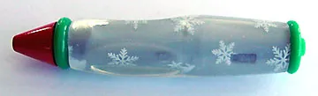Bead, Pen Body with Green Ends, Red Tip, and White Snowflake Pattern