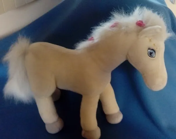 Belville Large White Horse Plush, Fully Poseable Legs, Silver Feet and Pink Bows and Gold Stars above Eyes