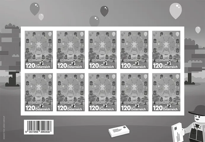 LEGO Stamp Austria 2022 - 90 Years of LEGO (Sheet of 10, Monochrome)