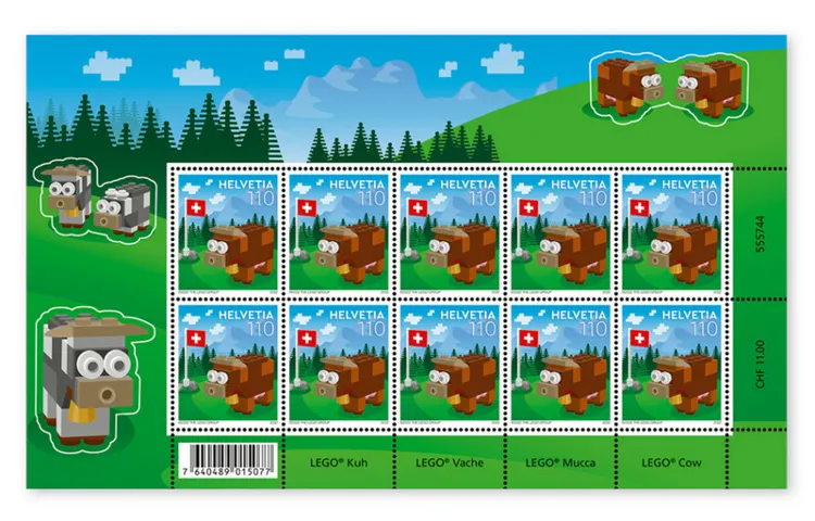 LEGO Stamp Switzerland 2022 - Cow (Sheet of 10 with Stickers)