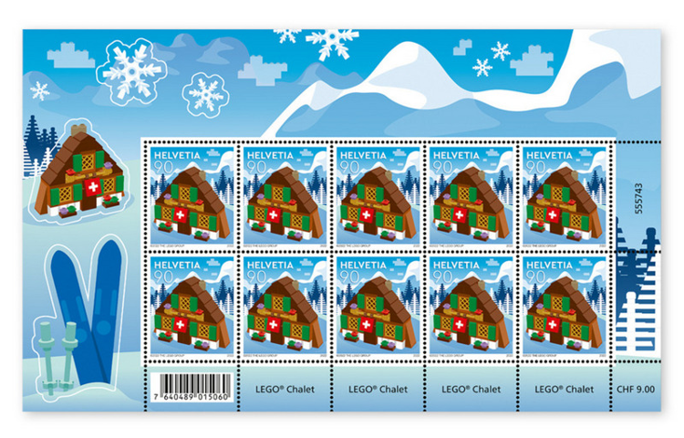 LEGO Stamp Switzerland 2022 - Chalet (Sheet of 10 with Stickers)