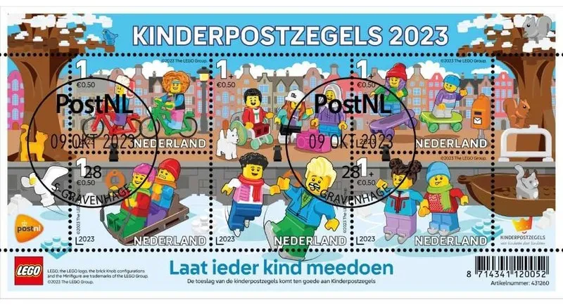 LEGO Stamp Netherlands 2023 - Kinderpostzegels Minifigures (Sheet of 5) - Franked Version