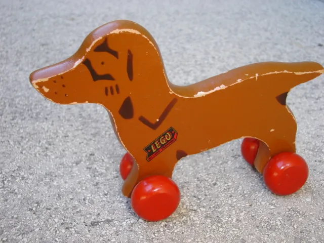 Wooden Pull-Along Dog, Small with Wheels