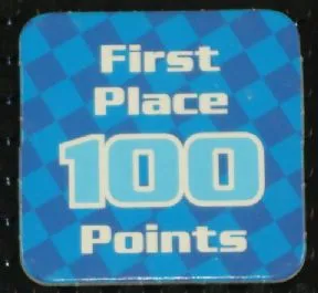 Racers Game 1st Place Card with White 'First Place 100 Points' Pattern