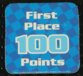 Racers Game 1st Place Card with White 'First Place 100 Points' Pattern