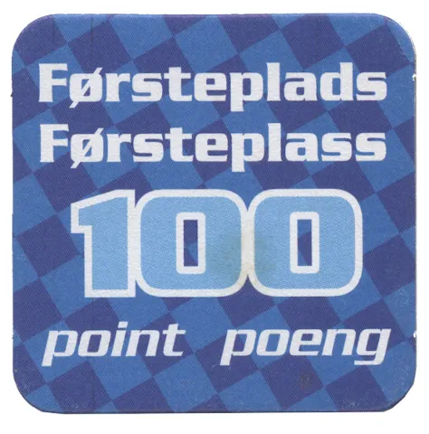 Racers Game 1st Place Card with White 'Førsteplads/Førsteplass 100 point/poeng' Pattern
