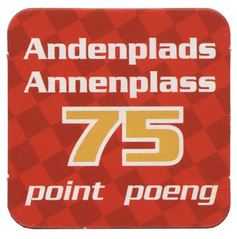 Racers Game 2nd Place Card with White 'Andenplads/Annenplass 75 point/poeng' Pattern