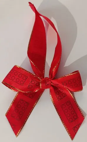 Christmas Tree Ornament, Ribbon with Gold Edges and Bricks Pattern