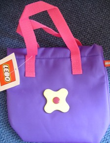 Tote Bag Small, Scala with Pocket and Clip, Contrasting Flower and Straps, Purple