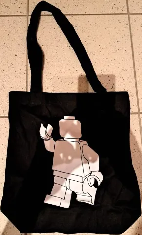 Tote Bag, Black with White Minifigure Pattern