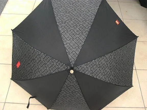 Umbrella, Black with 2 x 4 Brick Pattern (One Red Brick) and Lego Logo