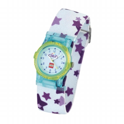 Watch Set, Clikits Star (Blue) with Purple Stars on White Pattern Strap