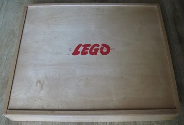 Wooden Storage Box with Plain Sliding Top and Red LEGO Logo (Dogbone)