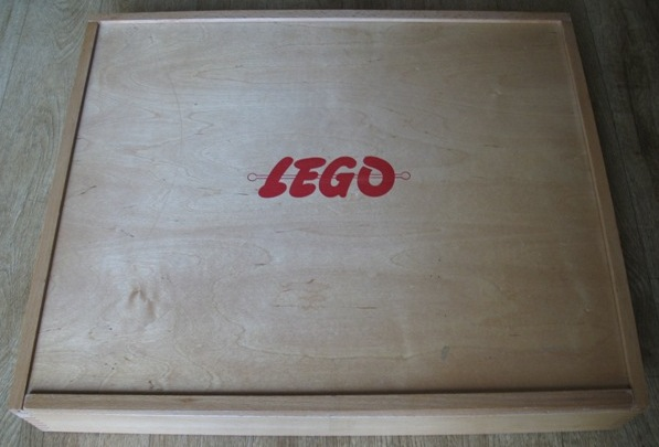 Wooden Storage Box with Plain Sliding Top and Red LEGO Logo (Dogbone)