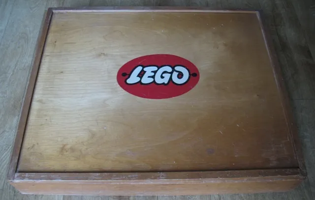 Wooden Storage Box with Plain Sliding Top and LEGO Logo in Red Oval