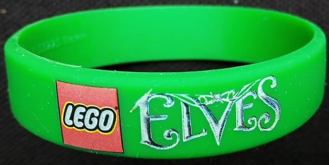 Wristband, Rubber, Bright Green, Printed LEGO Logo and Elves, Debossed Erde Pattern