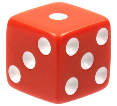 Die, 6 Sides with White Pips 1 to 6 Pattern