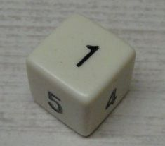 Die, 6 Sides with Black Numbers 1 to 6 Thin Pattern