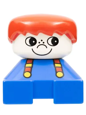 Duplo 2 x 2 x 2 Figure Brick, Blue Base with Suspenders, White Head with Freckles on Nose, Red Male Hair