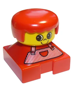 Duplo 2 x 2 x 2 Figure Brick, Red Base with Red Stripe Overalls, Red Hair, Large Eyes (75423)