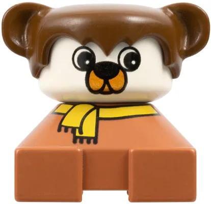 Duplo 2 x 2 x 2 Figure Brick, Dog, Fabuland Brown Base with Yellow Scarf, Brown Hair with Ears, White Dog Face