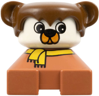Duplo 2 x 2 x 2 Figure Brick, Dog, Fabuland Brown Base with Yellow Scarf, Brown Hair with Ears, White Dog Face