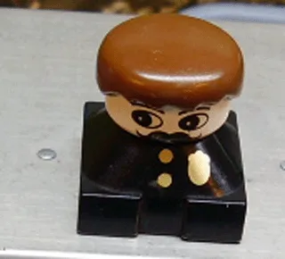 Duplo 2 x 2 x 2 Figure Brick, Black Base with Police Pattern, White Head with Moustache, Brown Male Hair