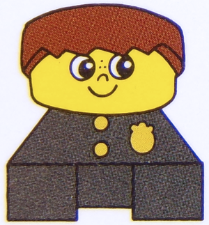 Duplo 2 x 2 x 2 Figure Brick, Black Base with Police Pattern, Yellow Head with Freckles, Brown Male Hair