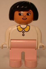 Duplo Figure, Female, Rose Pink Legs, White Blouse, Black Hair (75184)
