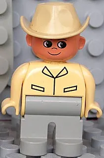 Duplo Figure, Male, Light Gray Legs, Tan Top, Cowboy Hat