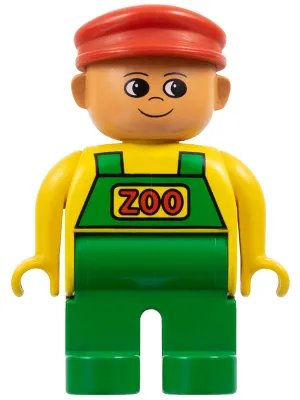 Duplo Figure, Male, Green Legs, Yellow Top with Green Overalls, Red Cap (Zoo Keeper) (75694)