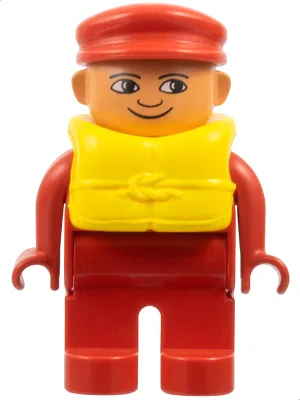 Duplo Figure, Male, Red Legs, Red Top, Life Jacket, Red Cap