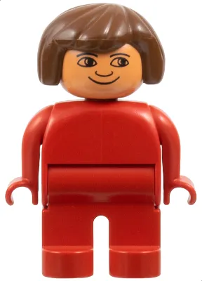 Duplo Figure, Female, Red Legs, Red Top, Brown Hair