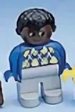 Duplo Figure, Male, Light Gray Legs, Blue Argyle Sweater, Black Hair, Brown Head (75693)