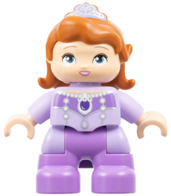Duplo Figure Lego Ville, Child Girl, Medium Lavender Legs, Lavender Top, Dark Orange Hair with Tiara, Princess Sofia (6099601)