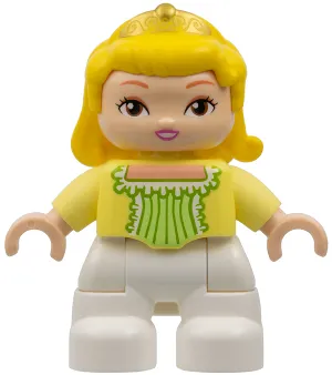 Duplo Figure Lego Ville, Child Girl, White Legs, Bright Light Yellow Top, Yellow Hair with Tiara, Princess Amber (6099602)