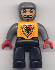 Duplo Figure Lego Ville, Male Castle, Black Legs, Bright Light Orange Chest, Dark Bluish Gray Arms, Red Hands, Open Mouth