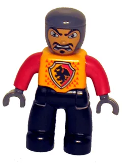 Duplo Figure Lego Ville, Male Castle, Black Legs, Bright Light Orange Chest, Red Arms, Dark Bluish Gray Hands, Open Mouth (4265815)
