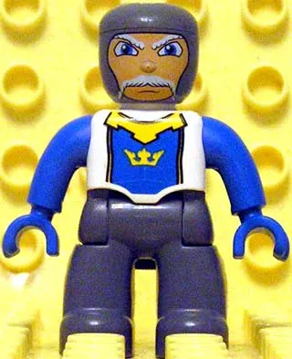 Duplo Figure Lego Ville, Male Castle, Dark Bluish Gray Legs, White Chest, Blue Arms, Blue Hands