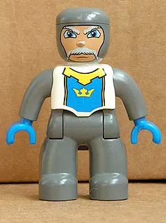 Duplo Figure Lego Ville, Male Castle, Dark Bluish Gray Legs, White Chest, Dark Bluish Gray Arms, Blue Hands