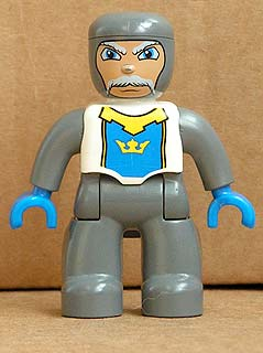Duplo Figure Lego Ville, Male Castle, Dark Bluish Gray Legs, White Chest, Dark Bluish Gray Arms, Blue Hands