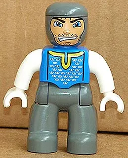 Duplo Figure Lego Ville, Male Castle, Dark Bluish Gray Legs, Blue Chest, White Arms, White Hands