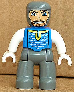 Duplo Figure Lego Ville, Male Castle, Dark Bluish Gray Legs, Blue Chest, White Arms, White Hands