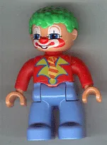 Duplo Figure Lego Ville, Male Clown, Medium Blue Legs, Red Top, Green Hair
