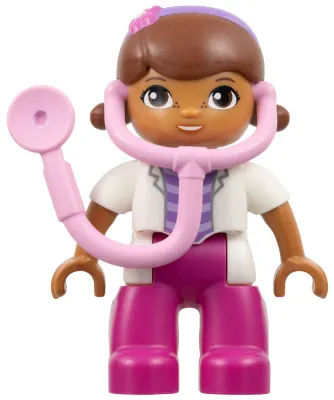 Duplo Figure Lego Ville, Female, Dottie McStuffins, Attached Bright Pink Stethoscope (6108686)