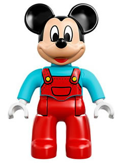 Duplo Figure Lego Ville, Mickey Mouse, Red Overalls with Medium Azure Top (6137787)
