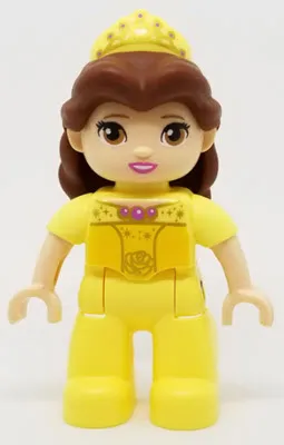 Duplo Figure Lego Ville, Disney Princess, Belle, Bright Light Yellow Legs, Top, and Tiara, Reddish Brown Hair (6244621)